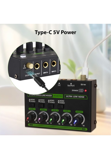 Hfambition Max400-pro Mini Ses Mikseri: 4 Kanal, Ultra Düşük Gürültü, Stereo/monofon Dönüşümü, 6.35mm Giriş, Avrupa Şarj 100-240v 11"