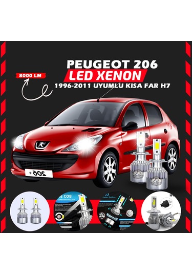 Peugeot 206 1996-2011 Kısa Far Uyumlu Şimşek Etkilii Led Xenon Performance Series H7
