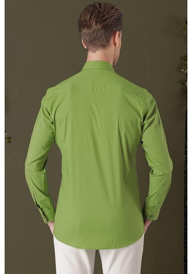 Gk 709 Slim Fit Yeşil Klasik Gömlek Yeşil