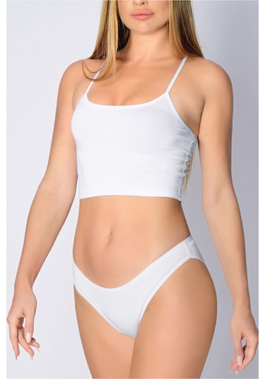 Pamuk Ribana Düz Bikini Beyaz