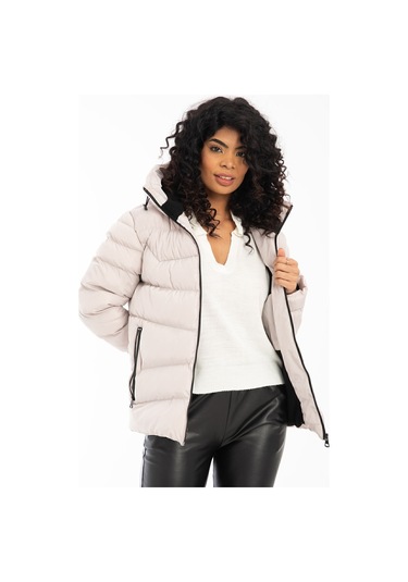 Kadın Taş Içi Polarlı Kürklü Kapüşonlu Su Geçirmez Rüzgara Dayanıklı Şişme Kışlık Mont Taş