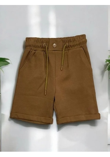 Zekids Erkek Çocuk Düğmeli Şort-14508 Kahverengi