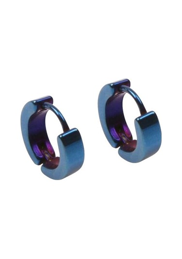Mavi 1 Çift Serin Erkek Paslanmaz Çelik Huggie Hoop Küpeler Gündelik Takı Mavi