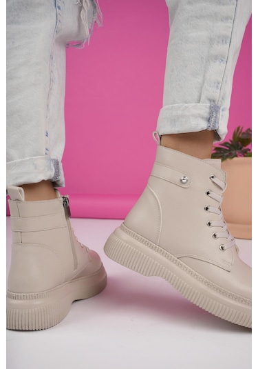 Muggo Lucinda Garantili Kalın Taban Fermuarlı Bağcıklı Kadın Postal Bot 001