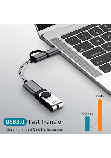 Suofeng Nylon Örgü Type-c/micro Usb Çift Uçlu Veri Kablosu - Usb 3.0 5gbps Hızlı Transfer - Android Telefonlar İçin - Gri Renk
