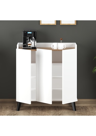 Lara Çok Amaçlı Dolap, Kahve Köşesi, Kiler Dolabı, Mutfak Erzak Dolabı, Mini Mutfak Dolabı Beyaz