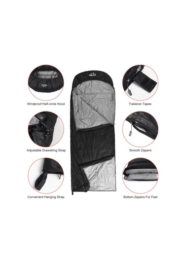 600g Kuş Tüyü Uyku Tulumu Beyaz Kaz Tüyü Siyah Siyah