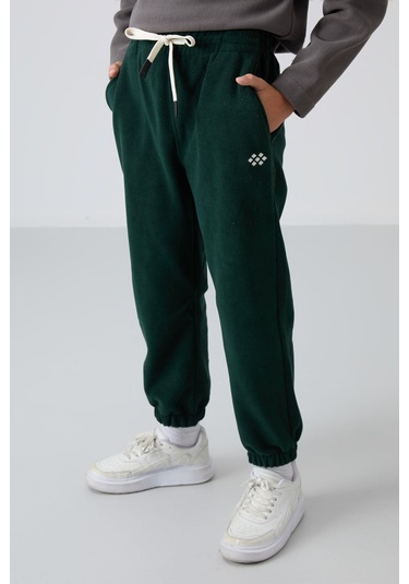 Tommy Life Çam Yeşil Kalın Yumuşak Dokulu Standart Fit Nakışlı Polar Erkek Çocuk Eşofman Alt - 11220 Çam Yeşili