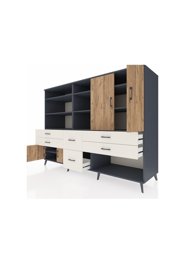 Kronos Dolap 10 Raflı 6 Çekmeceli 4 Kapaklı 220x59x163 Antrasit-ç Antrasit-çam/aytaşı