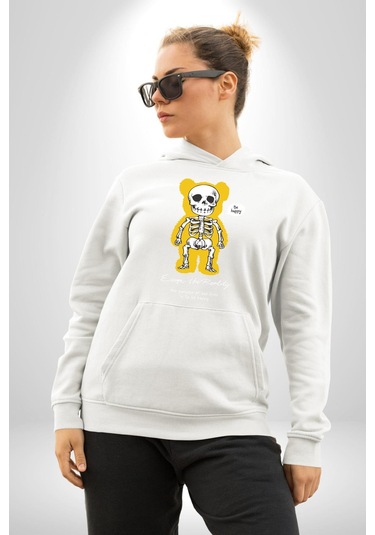 Mutlu Ol Kadın Erkek Beyaz Kapüşonlu Sweatshirt Hoodie Beyaz