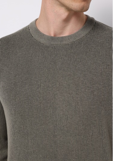 Colins Regular Fit Yuvarlak Yaka Jakarlı Erkek Yeşil Kazak Cl1076739 Q1.v2 Kha Haki