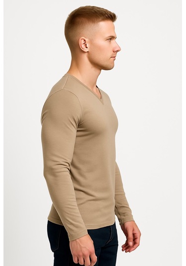 Axxel Erkek Toprak Rengi Uzun Kollu T-shirt-d236 Açık Kahverengi