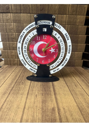 Shelife Türk Bayrağı Sonsuz Maya Takvimli Masa Saati