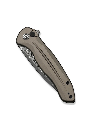 Civivi Button Lock Kitefin Brownish Gray Aluminum Handle Damascus Blade Kamp Çakı Gri