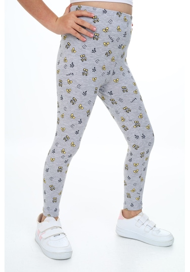 Toontoy Kız Çocuk Baskılı Tayt Gri Melanj
