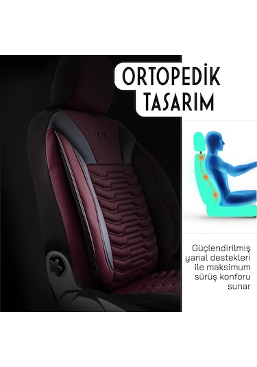 Panda Paris Serisi Pike Kumaş Oto Koltuk Kılıfı Tam Set Bordo - Siyah