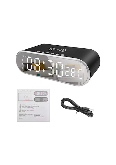 Geeksen Siyah Ev Kullanımlı 15w Kablosuz Şarj Cihazı - Termometre Ve Uyandırıcı Saat Özellikli Ev Aletleri