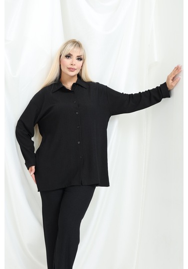 Bürümcük Gömlek Yaka Düğmeli Alt Üst Takım Tesettüre Uygun 2xl 6xl Siyah