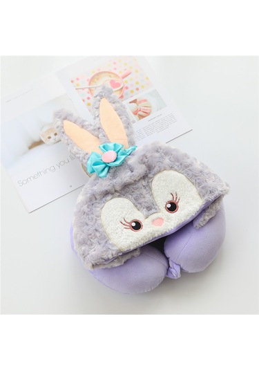 Sevimli Peluş Kapüşonlu U Şeklinde Yastık-mor Tavşan