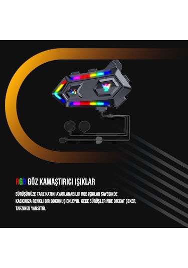 V20 Max Telsiz Özellikli Bt 5.3 Motosiklet Kurye Kask Kulaklık Intercom Rgb