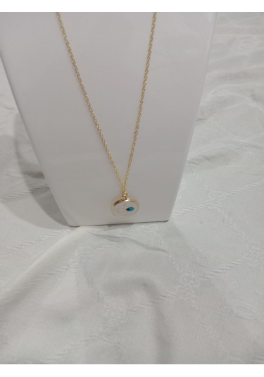 Beyaz Nazarboncuğu Şık Çelik Kolye Beyaz