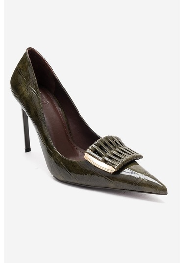 Luvishoes Guernı Yeşil Baskı Kadın Topuklu Ayakkabı Yeşil