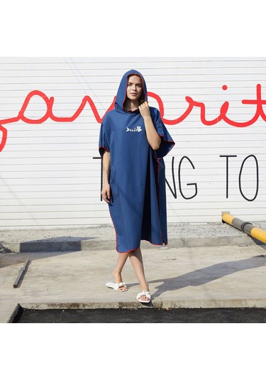 Yetişkinler İçin Sörf Panço Değişen Havlu Çabuk Kuruyan Bornoz Başlıklı Mikrofiber Plaj Battaniyesi Banyo Yüzme Havlusu Koyu Mavi Lacivert