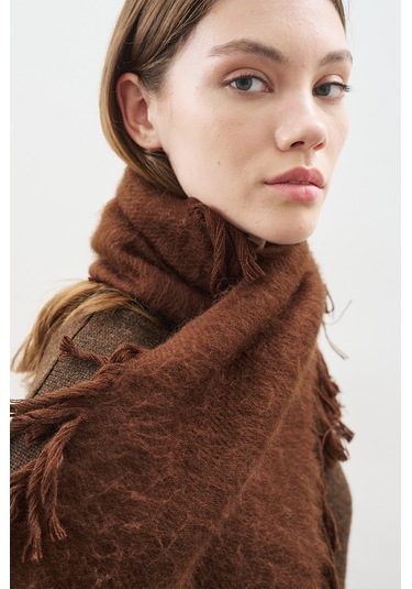 Püsküllü Atkı Kahverengi Kahverengi