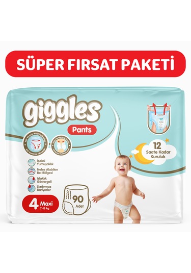 Giggles Pants Külotlu Bebek Bezi 4 Numara Maxi 90 Adet