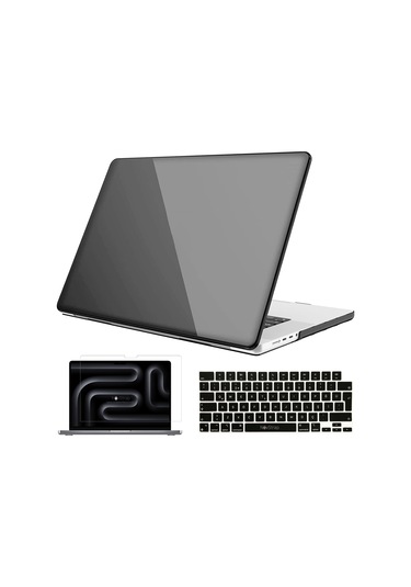Novstrap  Macbook Pro 16 İnç M3 A2991 İle Uyumlu Parlak Kılıf + Siyah Klavye Kılıfı + Film Karışık Çok Renkli