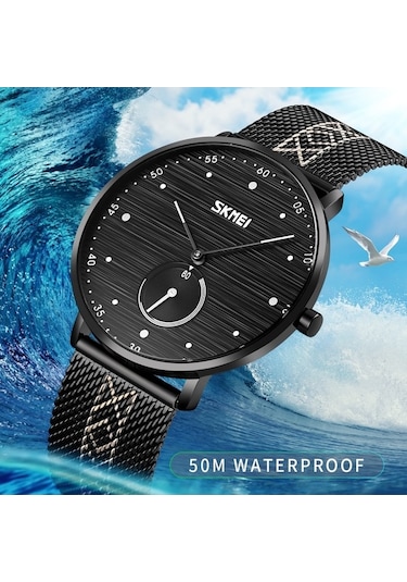 Novahub Skmeı 9218 Erkek Yatay Çizgili Arapça Sayısal Kuvars Saat Kırmızı Ve Mavi Renkler, Kadran Örgü Kemer Çok Renkli