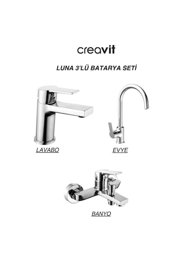 Luna Batarya Seti 3'lü Banyo - Lavabo - Evye Gümüş