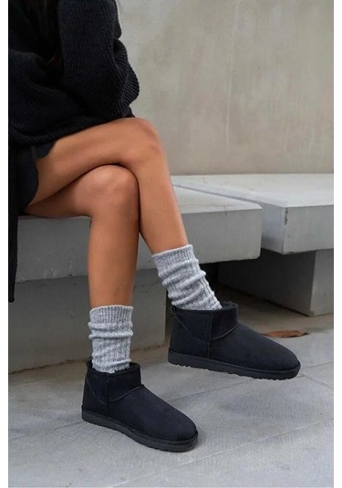 Pierre Cardin 52126 Süet İçi Kürklü Mini Boy Bilekte Kısa Kadın Bot Siyah