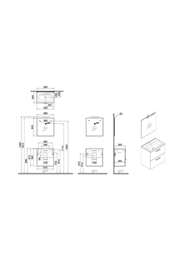 Mia 75021 Banyo Dolabı Seti, Çekmeceli, 60 Cm, Parlak Beyaz