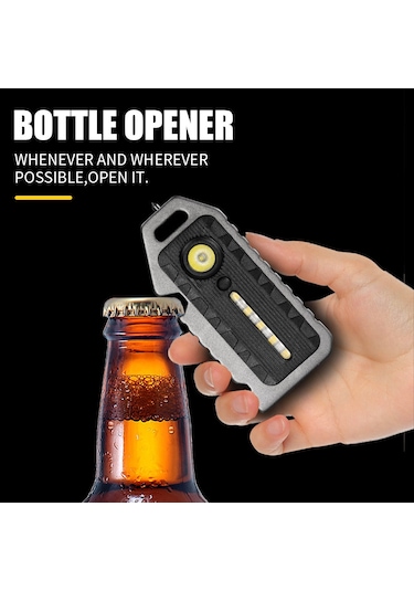 Jeemson Siyah Mini Led El Feneri Anahtarlık - 5 Seviye Aydınlatma, İshık, Piskopu, Cam Kırıcı, Şişe Açıcı, Type-c Şarjlı Alüminyum Siyah