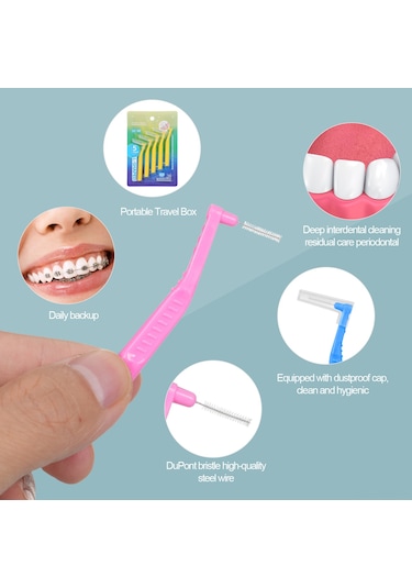 Moveevo 5'li Diş Arası Fırçası Seti - L Şekilli, 0.6mm, Çelik Saplı, Yeniden Kullanılabilir, Ağız Hijyeni İçin