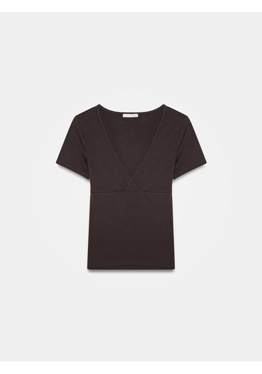 Dilvin 32758 V Yaka Kısa Kollu T-shirt-koyu Kahve Kahverengi
