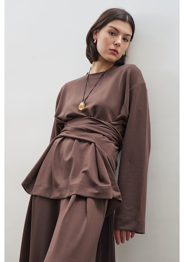 Yumuşak Dokulu Modal Bağlamalı Sweatshırt Kahverengi Kahverengi