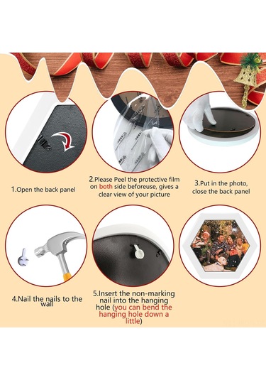 Neevoyu Ahşap Altıgen Duvar Foto Çerçevesi Seti 2 Adet - Ev Ofis Dekorasyonu Anı Görselleri İçin Kolay Kurulum