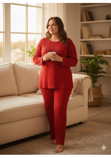 Kadın Kırmızı Pumpkin Pijama Takımı Kırmızı