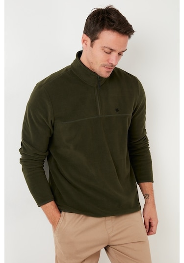 Buratti Slim Fit Anti-Pilling Tüylenme Yapmayan Bato Yaka Kışlık Şardonlu Erkek Polar 5906001 Haki