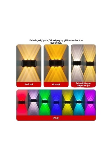 Opulentliving Çift Taraflı Güneş Enerjili Duvar Lambası - 6 Işın Rgb, Su Geçirmez Bahçe, Dış Mekan, Peyzaj İçin RGB