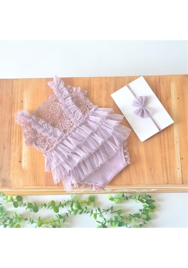 Bebek Fotoğraf Giysileri Dantel Romper Bowknot Saç Bandı Kıyafet Doğum Fotoğrafçılık Props Kostüm Giyim Bebek Tedarik Beyaz