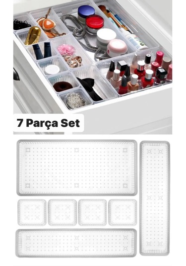 7 Li Modüler Çekmece İçi Düzenleyici Takı Kutusu Makyaj Organizer