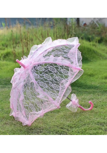 Atay Garage Şemsiye Gelin-düğün-özel Günler İcin Pembe Düz Renk Dantelli 60-58 Boyutlarinda Pembe