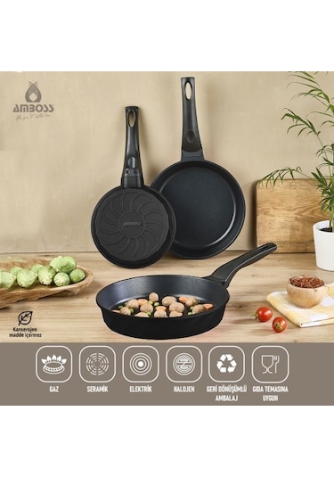 Amboss Vento Döküm Titanyum Kaplama 3 Parça Tava Seti - Siyah AMBOSS.074 Siyah