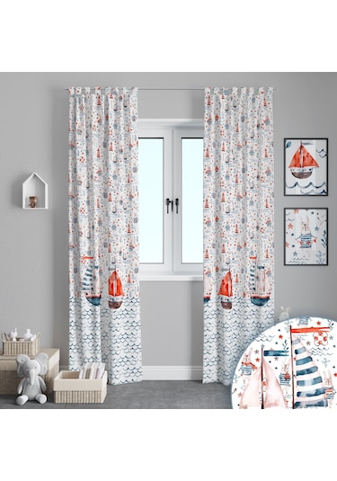 Uzay Gemisi - Gemici Gemi - Balonlu - Elisa Prenses Desenli Renkli Çocuk Odası Fon Perde Çok Renkli