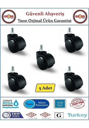 Ofis Koltuk Mobilya Tekerleği - M10 Civatalı Tekerlek - 5 Adet