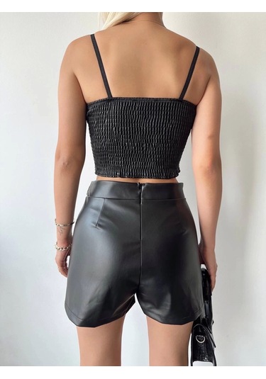 Biçomi Tokalı Deri Şort Siyah S24444 Siyah