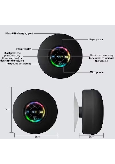 Vantuzlu Su Geçirmez Bluetooth Hoparlör Led Işıklı Su Geçirmez Banyo Küçük Mini Yaratıcı Taşınabilir Kablosuz Ses Eseri